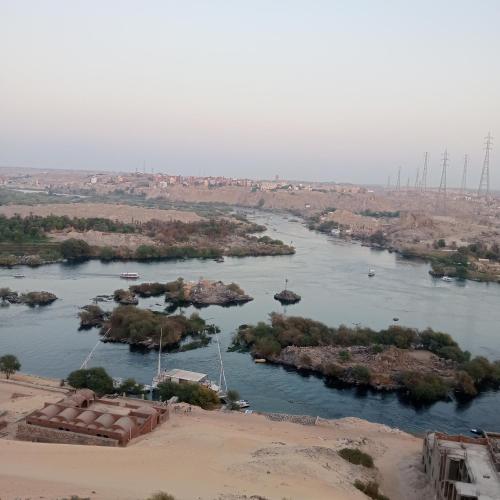 an aerial view of a river with boats in it at Elephantina sobek guest house in Aswan