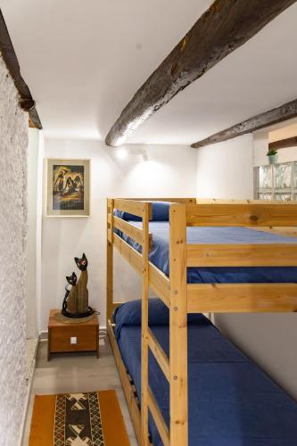 a bunk bed in a room with a cat sitting on a table at La Scogliera in Alghero