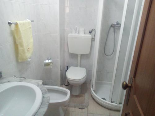 a bathroom with a toilet and a sink and a shower at São Salvador in Porto