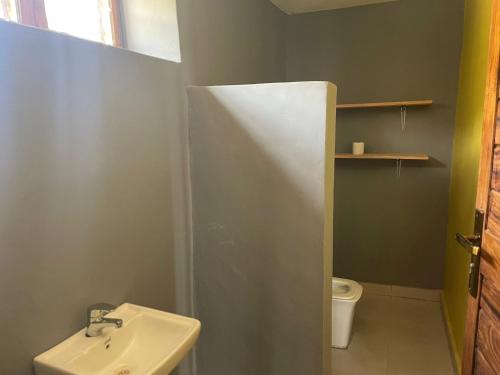 a bathroom with a sink and a toilet at Lake Natron Maasai Guesthouse in Mtowabaga