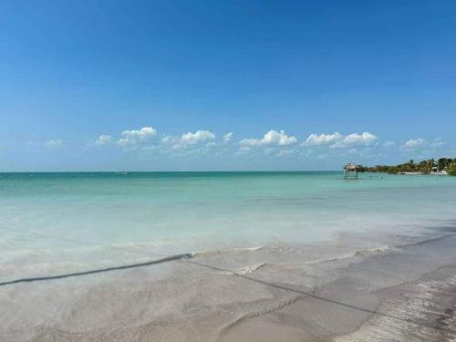 a view of the ocean with a sandy beach at Caribbean House in Sarteneja