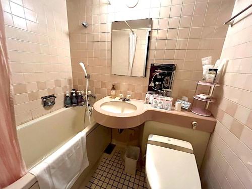 a bathroom with a sink and a toilet and a tub at ホテルクレアトゥール安城 in Wada