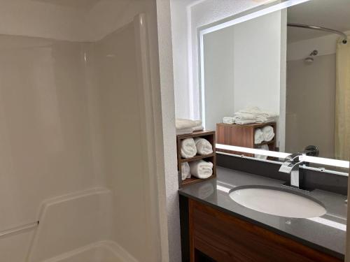 a bathroom with a sink and a mirror at Econo Lodge Yazoo City in Yazoo City
