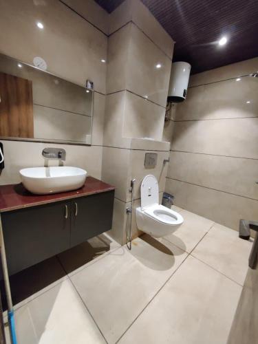 a bathroom with a sink and a toilet at Infinity Hotel & Resort, Chikani , Alwar in Alwar