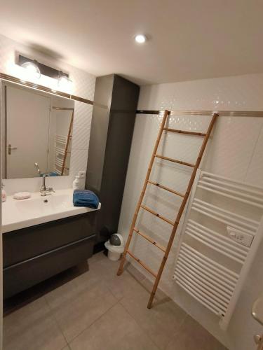 a bathroom with a sink and a ladder in it at Logement de Charme en centre ville in Lesneven