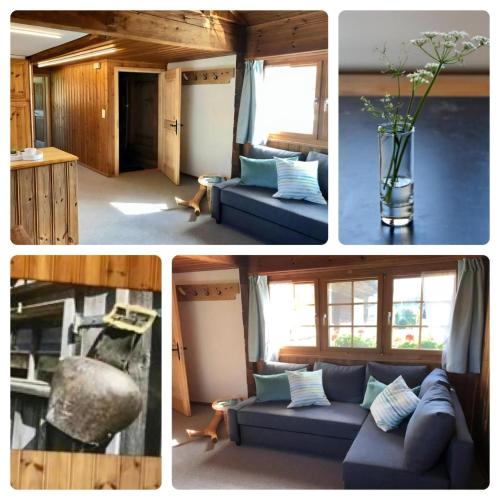 a collage of four pictures of a living room at Scheftenau in Kappel