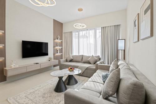 Χώρος καθιστικού στο 1BR in GRANDE with Balcony I Amazing INFINITY POOL I Steps to Dubai Mall & Fountain