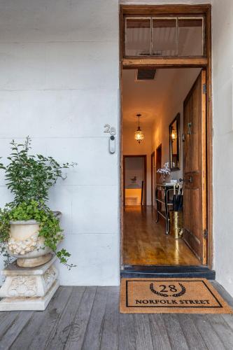 a door leading into a hallway with a potted plant at Norfolk House Fremantle in Fremantle