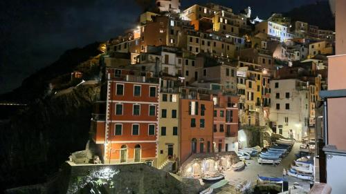 a group of buildings on a mountain at night at Il poggiolo di Rio in Riomaggiore