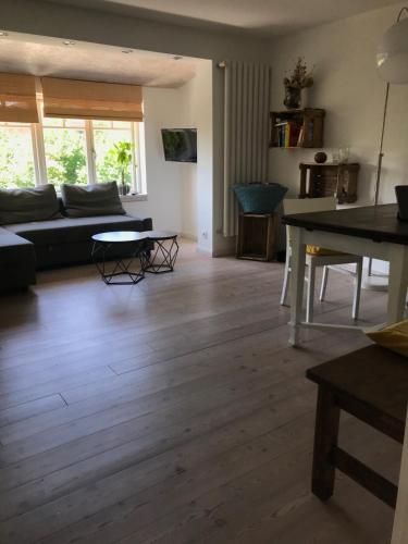 a living room with a couch and a table at Gemütliche grosse 2 Zimmer Wohnung mit grosser Terasse in Seenähe, Höristrasse 8 in 78343 Gaienhofen in Gaienhofen