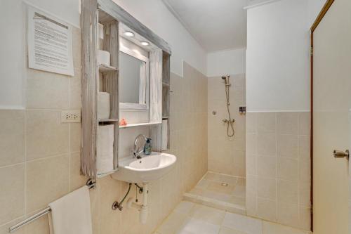 a bathroom with a sink and a shower at Tropical Divers Resort in Kralendijk