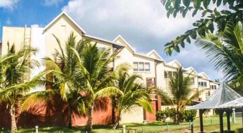 a house with palm trees in front of it at Toi Et Moi in Bain Boeuf