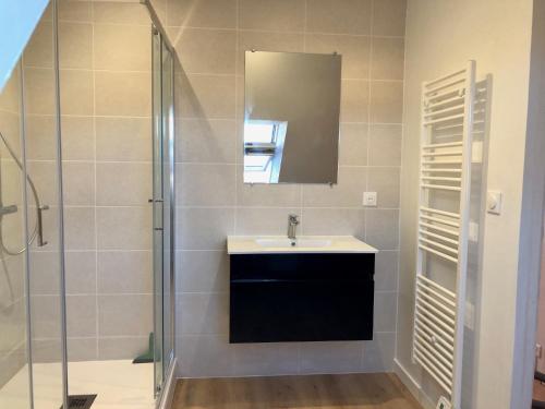 un bagno con lavandino e specchio di Le Galion Beach a Le Croisic