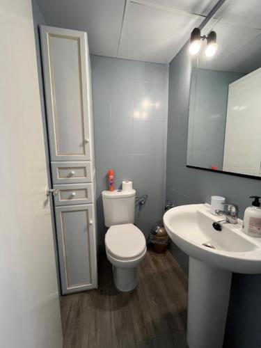 a bathroom with a white toilet and a sink at Santa Ana en pleno centro cerca de Sevilla in Alcalá de Guadaira