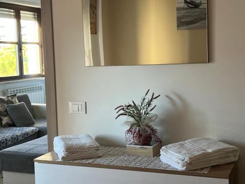a living room with a table with a potted plant on it at Casa BELLOCCHIO in Perugia