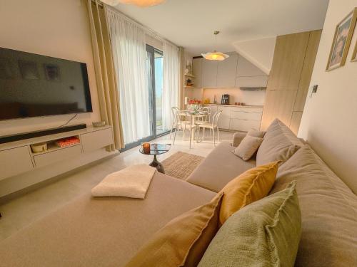 TV a/nebo společenská místnost v ubytování Borowikova Bałtycka Oaza Basen Sauna Jacuzzi