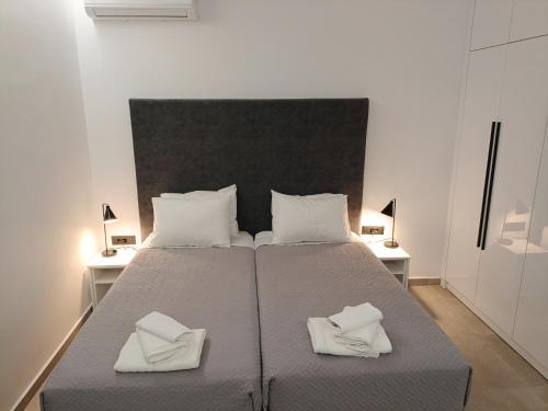 Un dormitorio con una cama grande con dos almohadas blancas. en Azure Mirage Home Adults Only Private Seaside Villa w Garden and Parking, en Faliraki