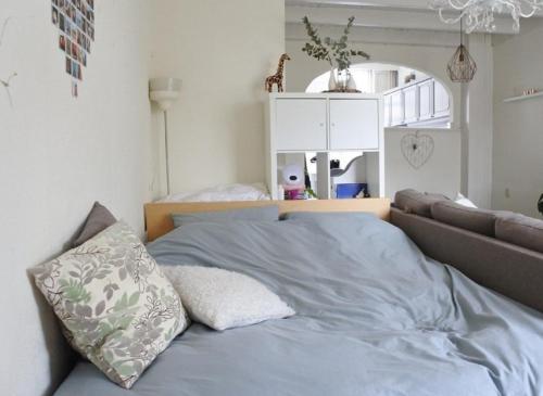 a bed in a room with a couch at aranjata modern o camera in Cugir in Cugir