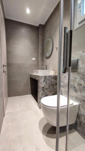a bathroom with a sink and a toilet in it at House Evristhenis 1 in Toroni