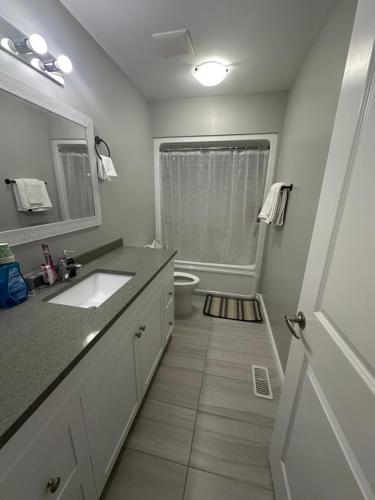 a bathroom with a sink and a toilet at Modern Private Suite close to the Airport & Border in Windsor