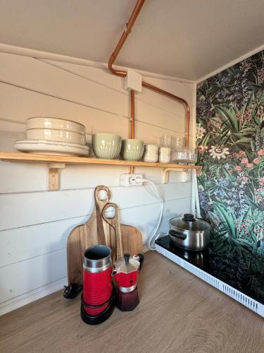 Dapur atau dapur kecil di Tiny Cabin Under the Northern Lights