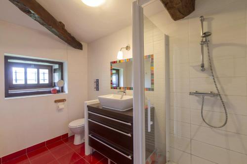 a bathroom with a sink and a shower and a toilet at Le Grand Launay in Pacé