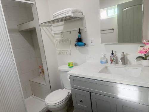 Temple Cityにある华人区花园别墅のトイレと洗面台を備えた白いバスルーム