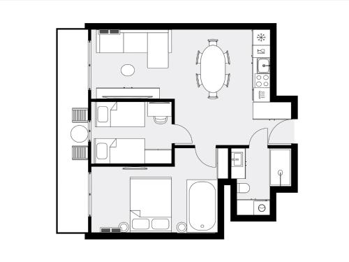 een zwart-witte plattegrond van een huis bij URBAN APARTMENTS GLOBAL, Jacuzzi, 8th floor No 03, Free Garage, Self Check-in, No deposit in Katowice