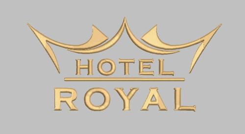 a sign for a hotel royale with a crown at Hotel Royal in Tetovo