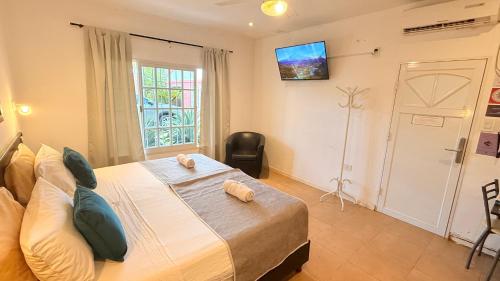 ein Schlafzimmer mit großem Bett und Fenster in der Unterkunft G6 Monoambiente King con Cochera en Villa Ángela in Villa Ángela