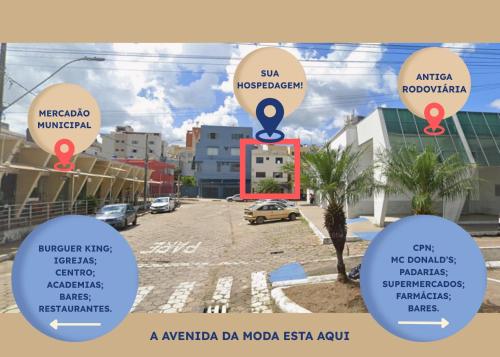 a collage of images of a city with buildings at Loft Central Orgânico in Passos