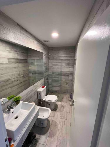 a bathroom with a sink and a toilet at Torres Al Mar in Monte Hermoso