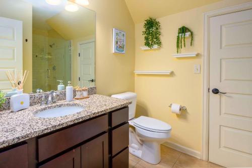 a bathroom with a sink and a toilet and a mirror at Westcott 3 Bed Apt in Mansion mins to SU JMA Dome in Syracuse