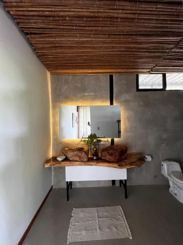 PapagallerosNatural Luxury Birding Lodge的浴室里有洗手池和镜子