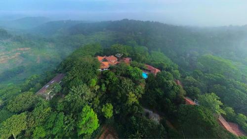 an aerial view of a house in the middle of a forest at Tree of Life Nature Resort in Kandy