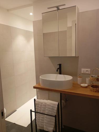 a bathroom with a white sink and a mirror at B&B La casa sul Vela in Trento