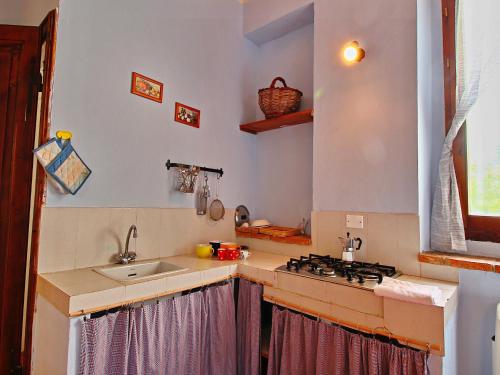 una cocina con fregadero y estufa en Attractive apartment in old farmhouse on the estate with pool, en Umbertide