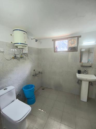 a bathroom with a toilet and a sink at Himalayan Pine Majesty in Jibhi