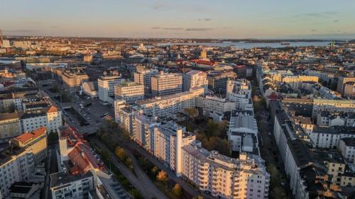 an aerial view of a city with buildings at Central Luxury Stay w Vintage Charm & Sauna in Helsinki
