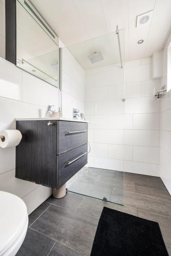 a bathroom with a sink and a toilet at The Alkmaar Family House in Alkmaar