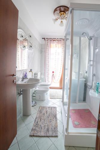a bathroom with a shower and a sink and a toilet at Residence dei fiori - Dimora Mery in Pontecchio Polesine