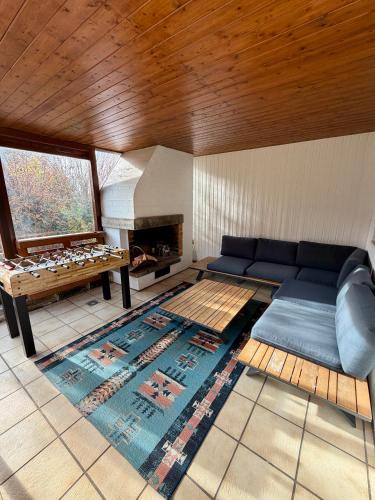 a living room with a couch and a fireplace at Geräumiges Apartment No 3 in Fulda mit Klima in Fulda