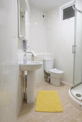 a bathroom with a sink and a toilet and a shower at Boutique-Style Studio Near BHX Airport & NEC in Birmingham