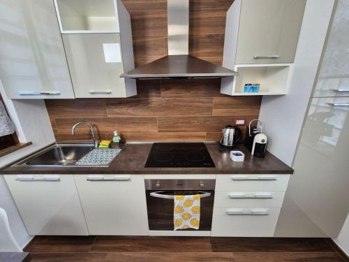a small kitchen with a sink and a stove at Maison Alice in Alba