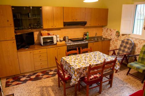 een keuken met een tafel en een magnetron bij Casa Vacanze Chimenti in Tarsia