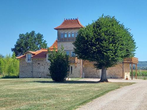 a large building with a tree in front of it at Gîte atypique au style industriel (Classé 4****) in Feugarolles