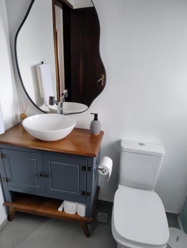a bathroom with a sink and a mirror at Lori's Haus in Pomerode