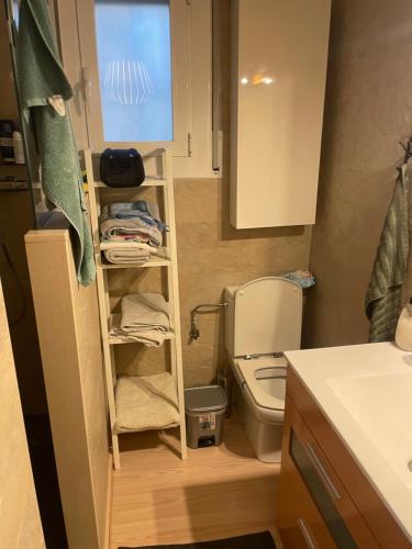 Un baño pequeño con inodoro y lavabo. en Holiday comarruga, en La Playa