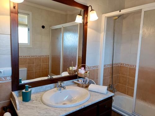 een badkamer met een wastafel en een douche bij La Casa Del Platero in Ronda