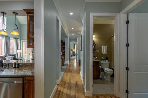 a hallway leading to a kitchen and a bathroom at Mountain Top at Linville Falls in Newland
